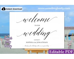 Calligraphy welcome sign template,Modern wedding welcome sign,(27ac)